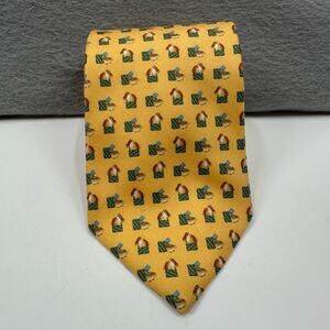 Vintage Brooks Brothers Makers Silk Neck Tie Rabbit Print Yellow Novelty Spring